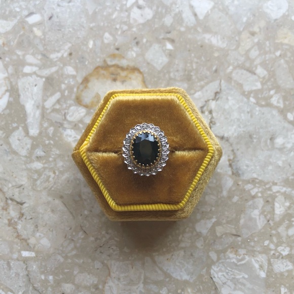 Vintage Sapphire Diamond Halo Yellow Gold Ring - Picture 8 of 11